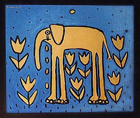 Trauriger Elefant und tröstende Blumen